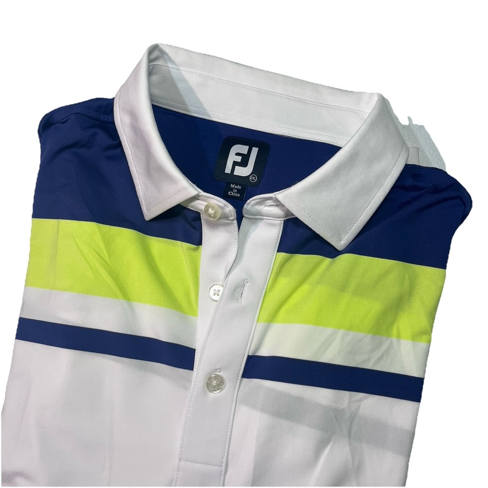 FootJoy Striped Print Golf Polo Limited White Mens 2XL XXL EUC